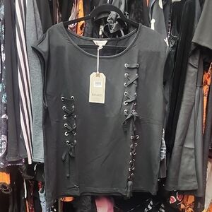 Black Lace-Up Women's Top Banned Alternative